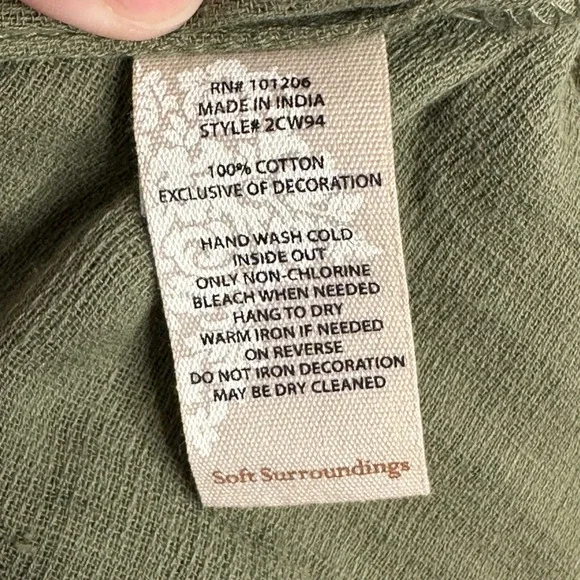 Soft Surroundings Embroidered Tunic Dress Olive Green Tassel Detail Women Large - Picture 13 of 14